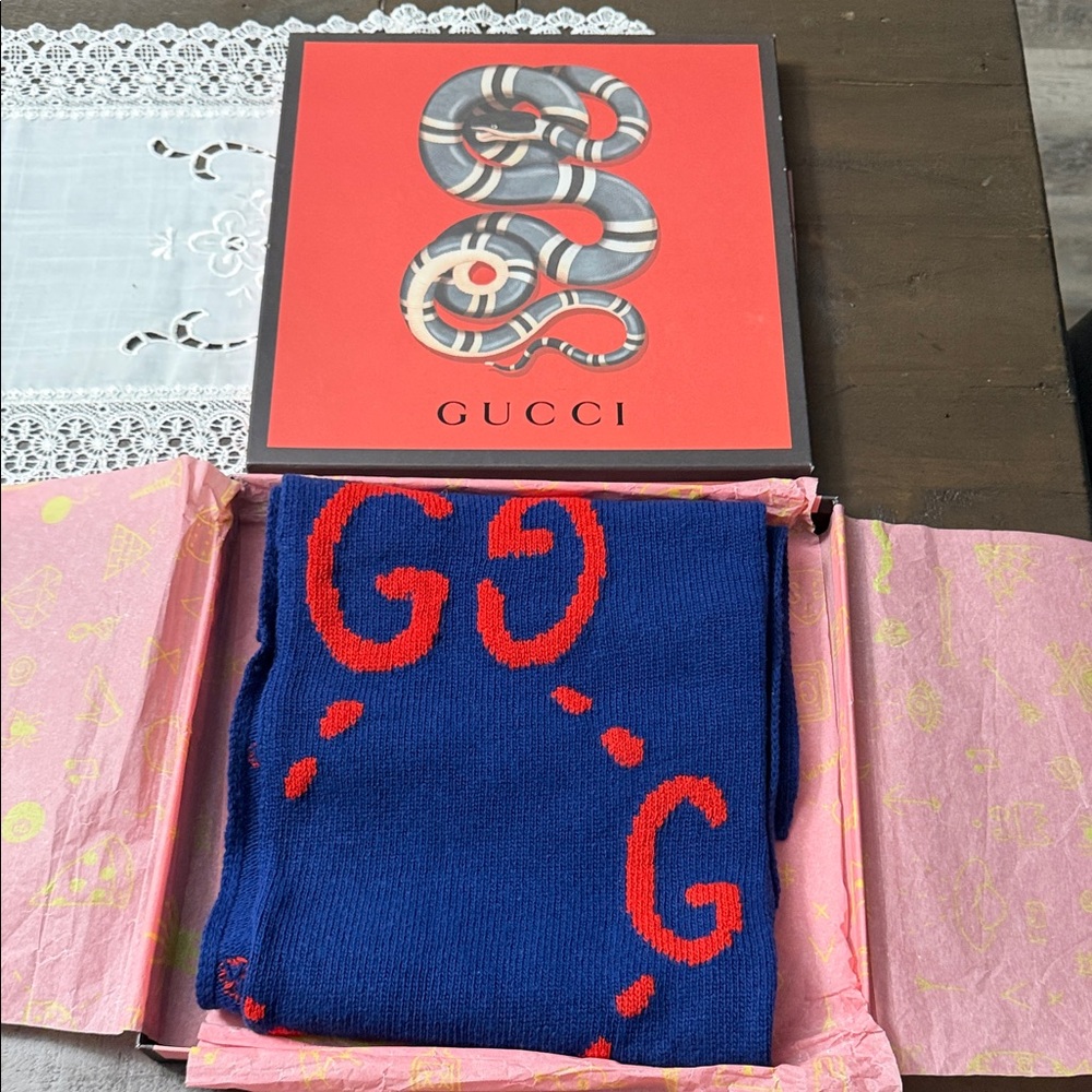 Gucci Blue and Red Ghost Scarf